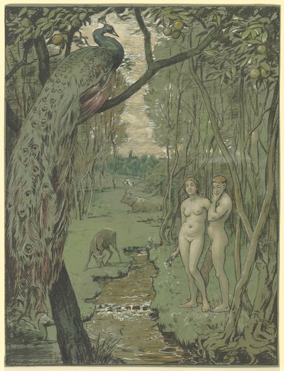 Paradies mit Pfau von Hans Thoma